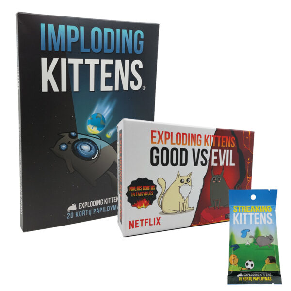 EXPLODING KITTENS rinkinys: GĖRIS PRIEŠ BLOGĮ ir 2 papildymai